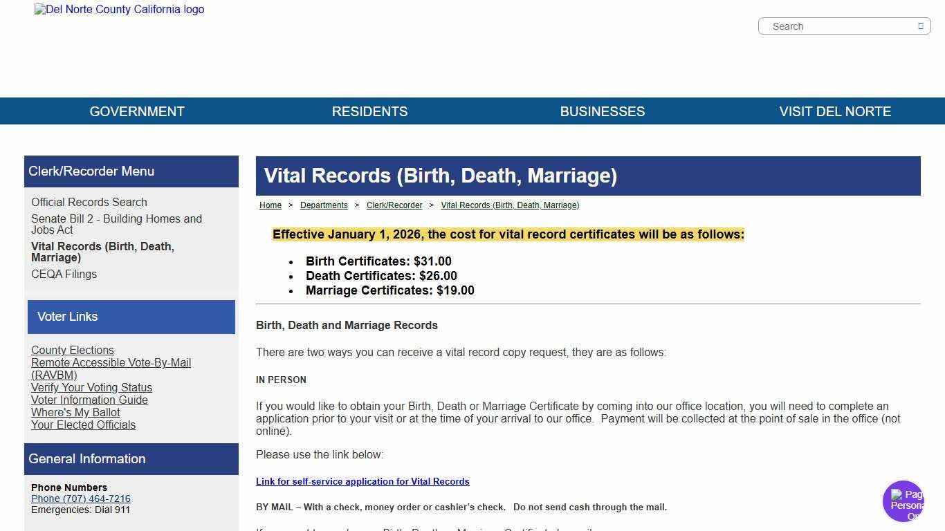 County of Del Norte, California - Vital Records (Birth, Death, Marriage)